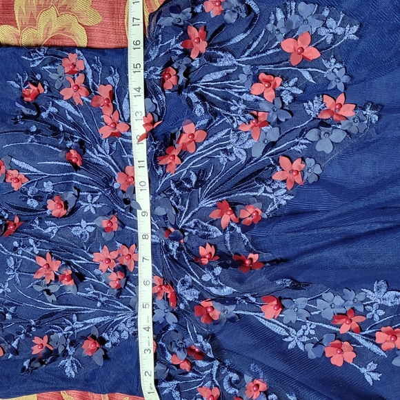 #10 - PURPLISH BLUE Floral Applique Mesh Maxi Prom Evening Dress - Picture 8 of 8